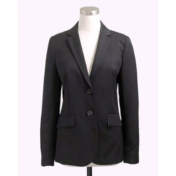 J Crew Lightweight Wool Blazer Black Flap Pockets 2 Button Vented Jacket 2 - Picture 1 of 13